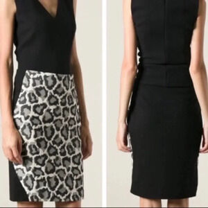 DVF Leopard Print Business Casual Pencil Skirt Black